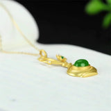 Hand-carved Chalcedony Gufajin Inlay Jade Plum Vase Necklace Pendant