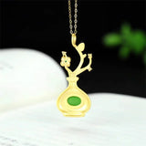 Hand-carved Chalcedony Gufajin Inlay Jade Plum Vase Necklace Pendant