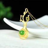 Hand-carved Chalcedony Gufajin Inlay Jade Plum Vase Necklace Pendant