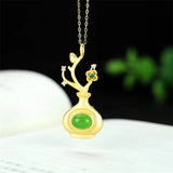 Hand-carved Chalcedony Gufajin Inlay Jade Plum Vase Necklace Pendant