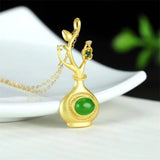 Hand-carved Chalcedony Gufajin Inlay Jade Plum Vase Necklace Pendant