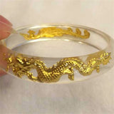 Natural Hand-carved Crystal Dragon Phoenix Bangle Jewelry Men Women Luck