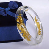 Natural Hand-carved Crystal Dragon Phoenix Bangle Jewelry Men Women Luck