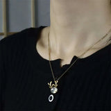 Hand-carved 24k Inlay Jade Antlers Necklace Pendant Jewelry Men Women Luck