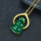 Hand-carved 24k Inlay Jade Gourd Necklace Pendant