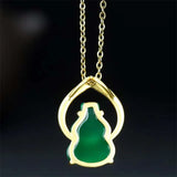 Hand-carved 24k Inlay Jade Gourd Necklace Pendant