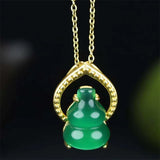 Hand-carved 24k Inlay Jade Gourd Necklace Pendant