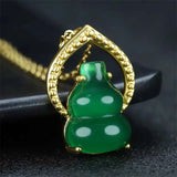 Hand-carved 24k Inlay Jade Gourd Necklace Pendant