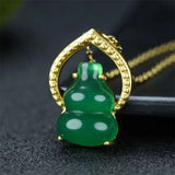 Hand-carved 24k Inlay Jade Gourd Necklace Pendant