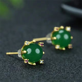 Hand-carved 24k Inlay Jade Gypsophila Earrings Studs Jewelry