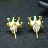 Hand-carved 24k Inlay Jade Gypsophila Earrings Studs Jewelry