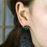 Hand-carved 24k Inlay Jade Gypsophila Earrings Studs Jewelry