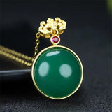 Hand-carved 24k Inlay Jade Round Necklace Pendant