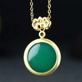 Hand-carved 24k Inlay Jade Round Necklace Pendant
