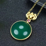 Hand-carved 24k Inlay Jade Round Necklace Pendant