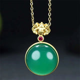 Hand-carved 24k Inlay Jade Round Necklace Pendant