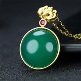 Hand-carved 24k Inlay Jade Round Necklace Pendant