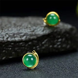 Natural Hand-carved 24k Inlay Jade Snails Earrings Studs Men Women Luck
