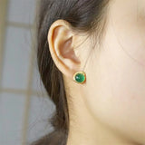Natural Hand-carved 24k Inlay Jade Snails Earrings Studs Men Women Luck