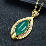 Hand-Carved 24K Inlay Jade Water Droplets Necklace Pendant Men Women Luck
