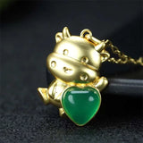 Hand-carved 24k Inlay Jade Zodiac Ox Necklace Pendant