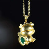 Hand-carved 24k Inlay Jade Zodiac Ox Necklace Pendant