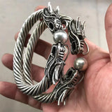Natural Hand-carved Tibetan Silver Dragon Bracelet Men Women Luck