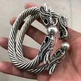 Natural Hand-carved Tibetan Silver Dragon Bracelet Men Women Luck