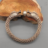 Ibetan Silver Dragon Head Bracelet Men Women Luck