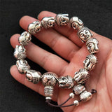 Hand-carved Tibetan Silver Shakyamuni Bracelet Men Women Luck