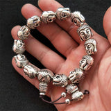 Hand-carved Tibetan Silver Shakyamuni Bracelet Men Women Luck
