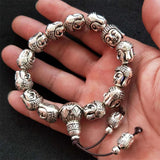 Hand-carved Tibetan Silver Shakyamuni Bracelet Men Women Luck