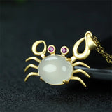 Hand-carved Inlay Copper Plated 24k Crab Necklace Pendant Jewelry Men Women