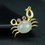 Hand-carved Inlay Copper Plated 24k Crab Necklace Pendant Jewelry Men Women