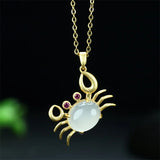 Hand-carved Inlay Copper Plated 24k Crab Necklace Pendant Jewelry Men Women