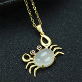 Hand-carved Inlay Copper Plated 24k Crab Necklace Pendant Jewelry Men Women