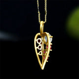 Hand-carved Inlay Copper Plated 24k Leaves Necklace Pendant