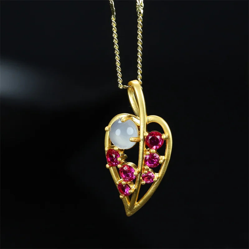 Hand-carved Inlay Copper Plated 24k Leaves Necklace Pendant