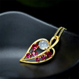 Hand-carved Inlay Copper Plated 24k Leaves Necklace Pendant