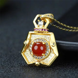 Hand-carved Inlay Copper Plated 24k Red Sachet Necklace Pendant