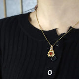 Hand-carved Inlay Copper Plated 24k Red Sachet Necklace Pendant