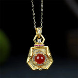 Hand-carved Inlay Copper Plated 24k Red Sachet Necklace Pendant