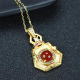 Hand-carved Inlay Copper Plated 24k Red Sachet Necklace Pendant