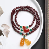 Hand-carved Jade Garnet Bracelet Men Women Lucky