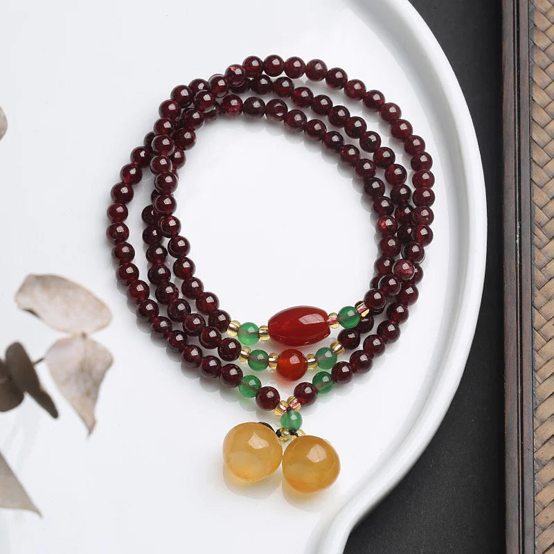 Hand-carved Jade Garnet Bracelet Men Women Lucky