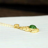 Hand-carved Jade Inlaid 925silver Pixiu Necklace Pendant Jewelry