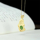 Hand-carved Jade Inlaid 925silver Pixiu Necklace Pendant Jewelry