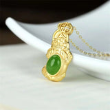 Hand-carved Jade Inlaid 925silver Pixiu Necklace Pendant Jewelry