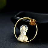 Hand-Carved Jade Inlay 24k Figure Necklace Pendant