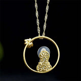 Hand-carved Jade Inlay 24k Figure Pendant Necklace